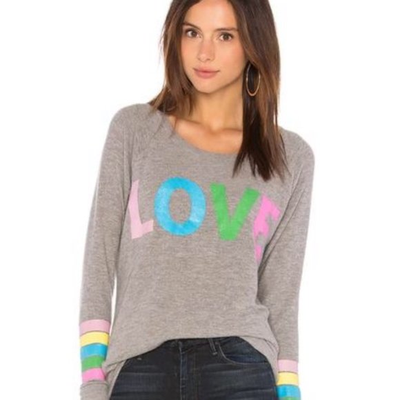 Chaser Tops - New Chaser Rainbow Stripe Love Knit Pullover Sweatshirt